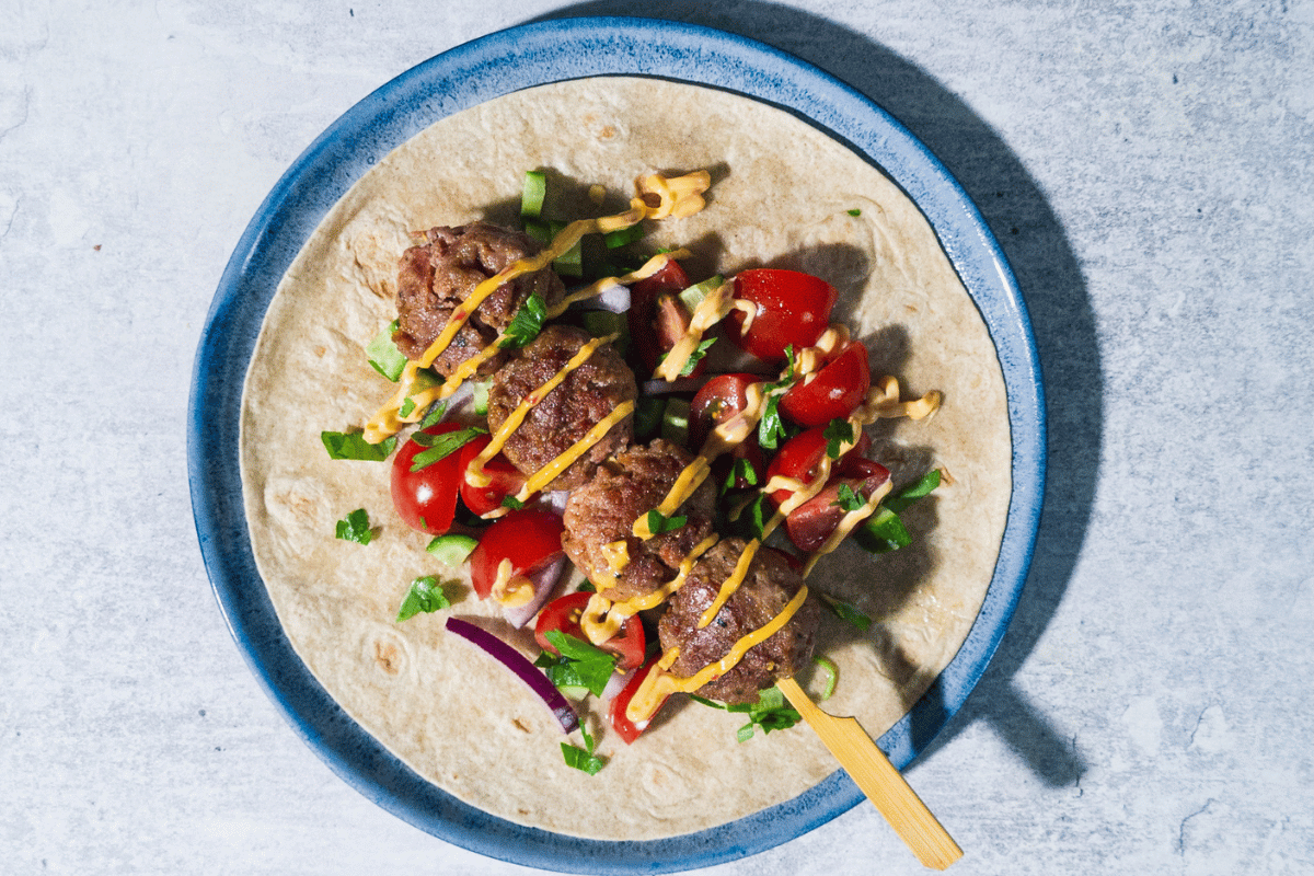 Grilled Kebab, Chipotle Lime Aioli, Chopped Salad